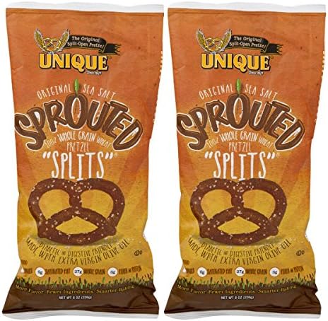 Unique Sprouted 100% Whole Grain Pretzel Splits- 8 Oz. Bags (2 Bags)