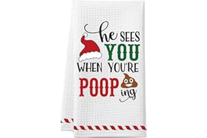 CHEROLOVEN He Sees You When You're Pooping Hand Towels, Funny Christmas Kitchen Towel, Holiday Collection Dish Towels, Novelty Xmas Kitchen Bathroom Decorations, White Elephant Gag Gifts Stocking Stuffer