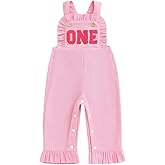 BULINGNA Baby Girl 1st 2nd Birthday Outfit Sleeveless Letters Embroidery Jumpsuit Overalls Corduroy Birthday Clothes