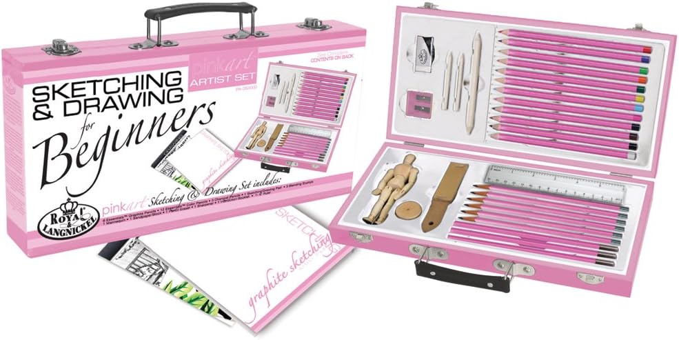 Royal & Langnickel Pink Art Beginner Artist Sketching and Drawing Wood Box Set, Sketch & Draw