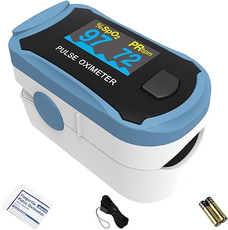 CHOICEMMED MD300C29 Finger Pulse Oximeter with Color OLED Screen Display & Batteries - Grey, Black