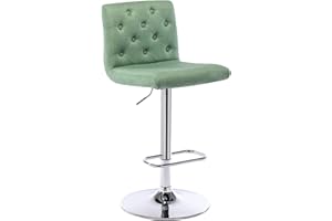 Brage Living Tufted Fabric Bar Stool, Adjustable Swivel Counter Height Barstool with Back, Upholstered Armless Airlift Bar Chair for Kitchen Dining Cafe, 1 pc (Green)