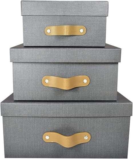 duartee co cajas de lujo decorativas y organizadoras forradas en gris lino con herraje de piel exclusivo