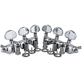 Guyker Guitar Machine Heads (3L + 3R Handed) &ndash; 1:21 Sealed Tuners Tuning Key Pegs with Big handle Replacement for Electric, Folk or Acoustic Guitars &ndash; Chrome, GK102C