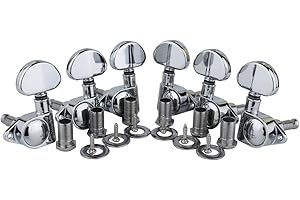 Guyker Guitar Machine Heads (3L + 3R Handed) – 1:21 Sealed Tuners Tuning Key Pegs with Big handle Replacement for Electric, Folk or Acoustic Guitars – Chrome, GK102C