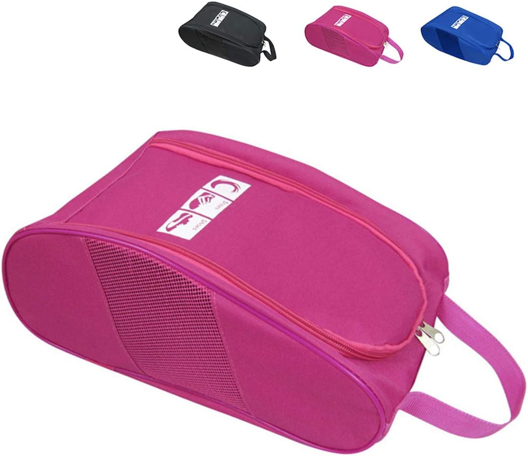 Portable Oxford Travel Shoe Tote Bag, Waterproof Shoe Packing Storage Gym Organizer, Rose Red, 13"*8.5"*5"