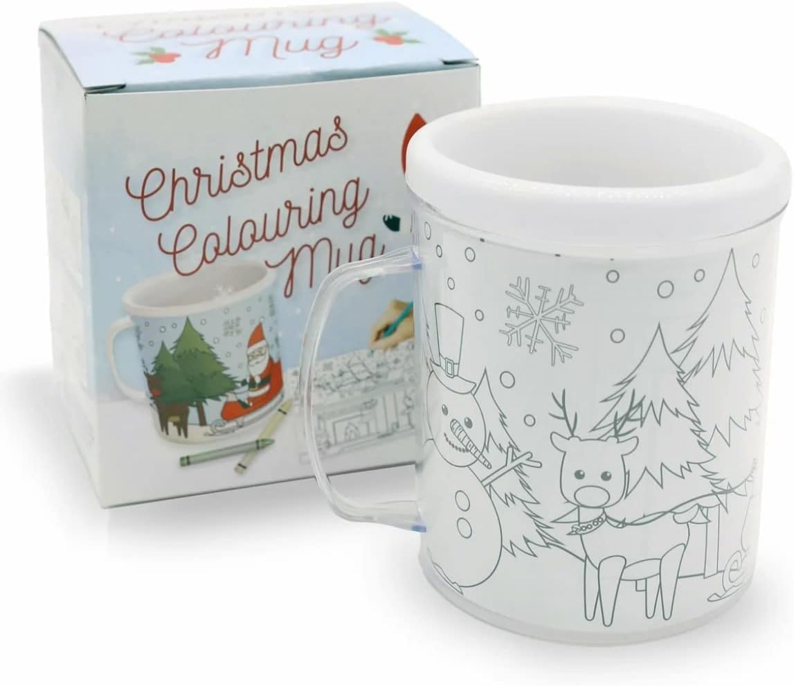 LOVETRENDS Christmas Colouring Mug Cup - Pack of 1 - Crafts Design Your Own Xmas Cup Stocking Filler Present Gift Childs Kids Toy