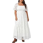 Plus Size Wedding Dress Bride Boho Lace Formal Square Neck Ruffle Sleeves Long Dresses for Curvy Women