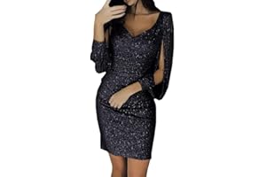xoxingysm Womens Sparkly Dress Long Sleeve Party Cocktail Holiday Dress Metallic Elegant Wrap Dress Bodycon Evening Gown