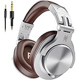 OneOdio A71 Hi-Res Studio Recording Headphones - Wired Over Ear Headphones with SharePort, Monitoring Mixing Foldable Headset with Stereo Sound, 3.5/6.35MM Jack for PC Computer DJ Guitar-Silver