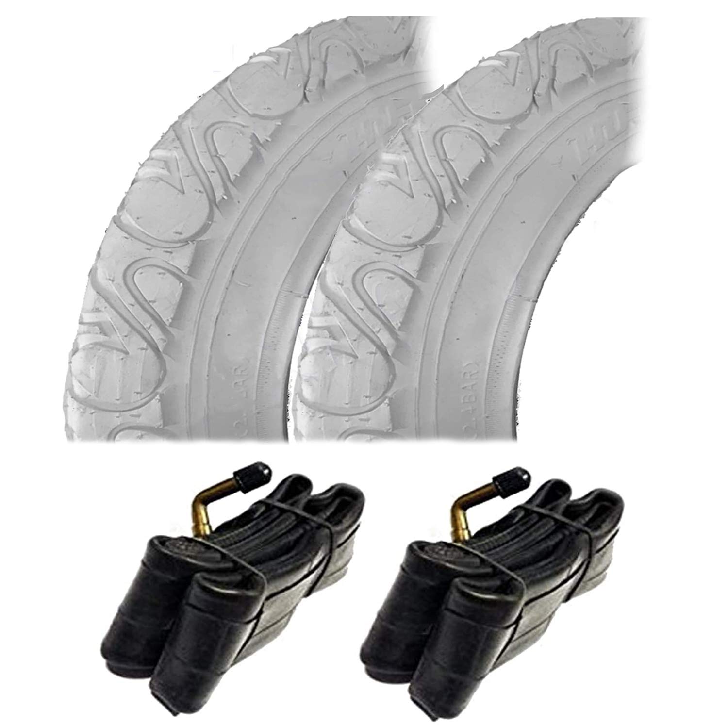 2X 12" 1/2x2 1/4-62-203-E525-WHITE-Pram Tyres & Bent Valve Tubes