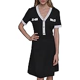 Karl Lagerfeld Womens V Neck Short Sleeve Sweater Dress