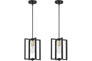 Dolaimy House 2 Pack 1-Light Farmhouse Rustic Vintage Gold Hanging Pendant Industrial Kitchen Island Semi Flush Mount Ceiling Light Black Finish Fixture for Dining Room Hallway Entryway Bedroom