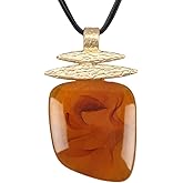 GelConnie Leather Necklace for Women Large Pendant Long Brown Necklace Circle Leather Choker Vintage Sweater Necklace Gold Chunky Boho Necklaces for Women