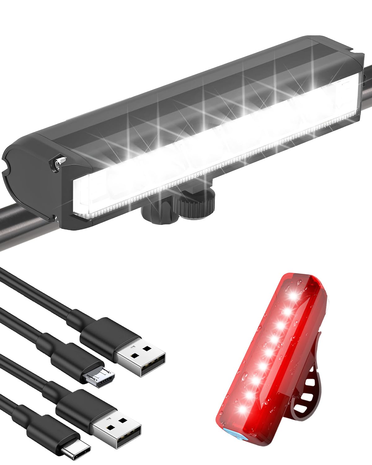 Neialla Bike Lights Front and Back 10000 Lumens Super Bright 8 Hours Running Time 5+5 Modes Bike Lights IPX4 Waterproof Rechargeable Bike Lights Set 6 LED Bicycle Lights for Road Mountain Night Riding