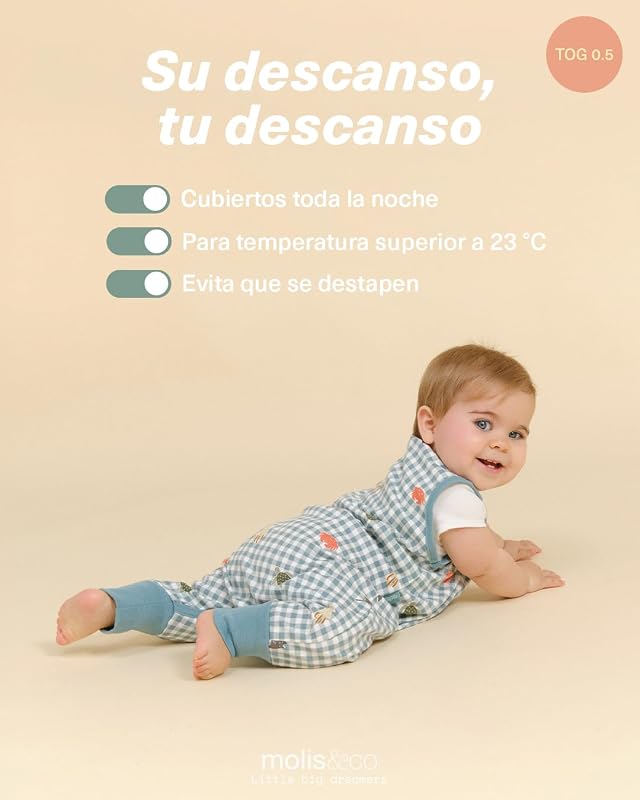 molis&co - Pijama Burbuja con Pies 0.5 TOG - 60 cm (3-6 Meses - Ideal para Verano - 100% Algodón (Oeko-Tex 100) - Summer Sea