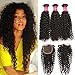 Klaiyi Hair 10A Brazilian Curly Virgin Hair Weave 3-pack Bundles with 4X4 Lace Closure Human hair extensions Natural Color (16 18 20+14 Free Part Closure)