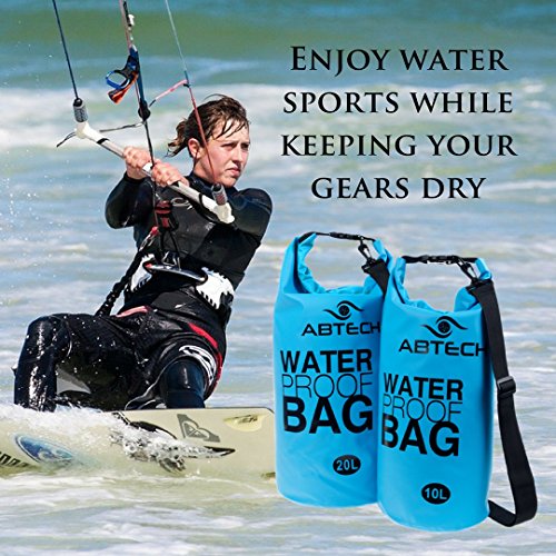 Dry Bags Waterproof Set of 2 ABTECH - 10 & 20 Liters - for Boating, Camping, Kayaking, Swimming, and Watersports