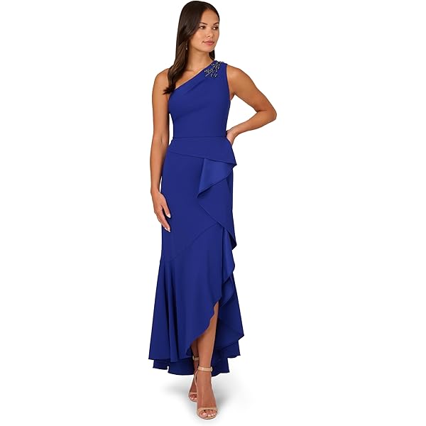 Amazon.com: Adrianna Papell Women's One Shoulder Satin Crepe Gown, Bordeaux  Glow, 4 : Clothing, Shoes & Jewelry