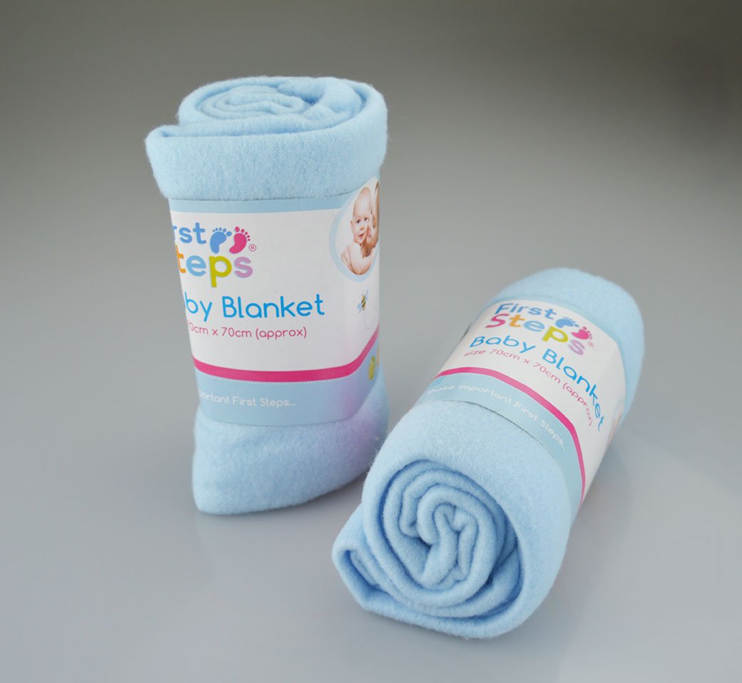 First Steps Pack of 2 Fleece Baby Blankets for Pram, Crib, Moses Basket or Bed 70x70cm