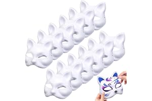 AMDBHC 12 PCS Cat Masks White Paper Therian Cat Mask Hand Painted for Kids Adults Women's Costume Party Halloween Decoration Masquerade Cosplay DIY Craft