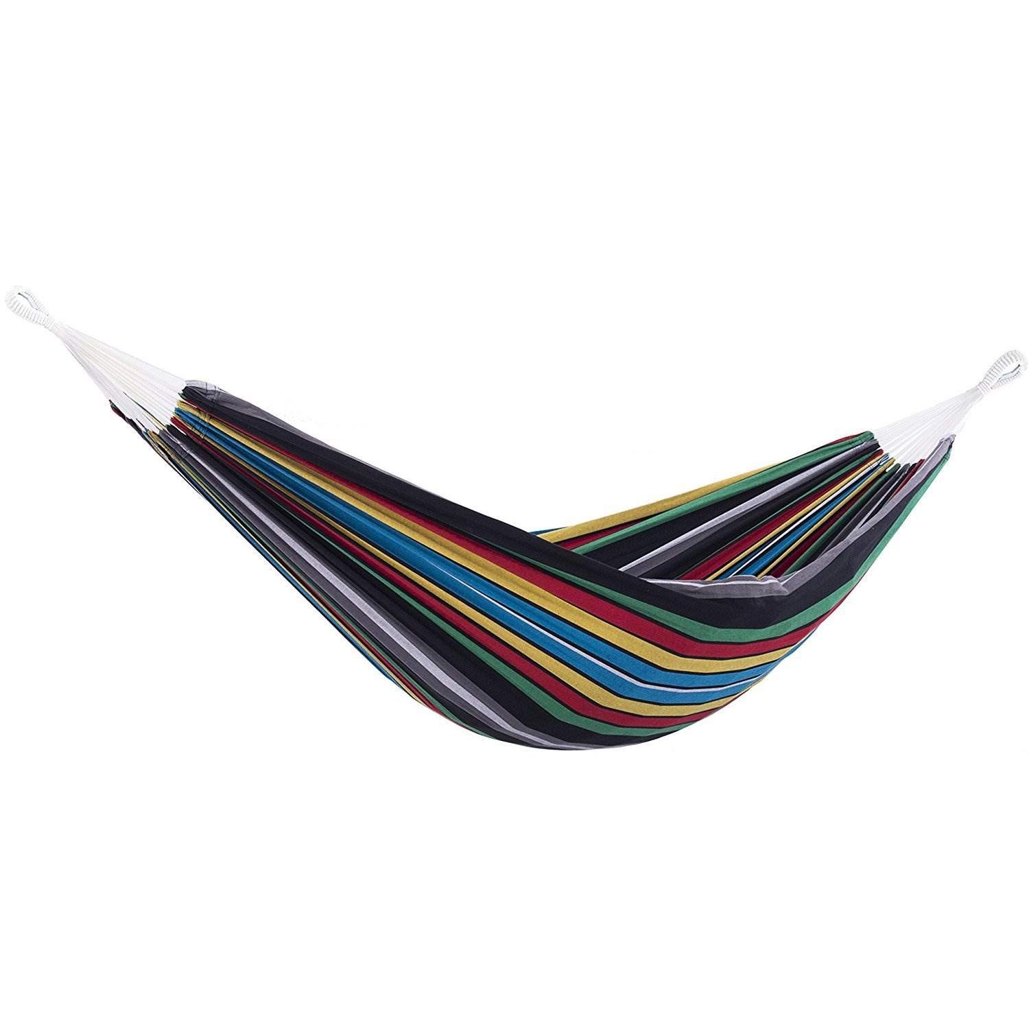Vivere Brazilian Style Double Cotton Hammock with Polyester End Strings, 450 lb Weight Capacity (Rio Night)