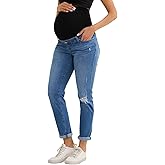 Leovqn Maternity Jeans for Women Boyfriend Stretch Over Belly Denim Pregnancy Pants, Throughout Pregnancy Suitable
