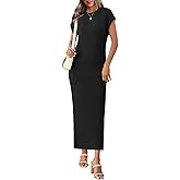 Yousify Womens Ribbed Knit Dress 2026 Casual Spring Summer Cap Sleeve Crewneck Trendy Maxi Dresses