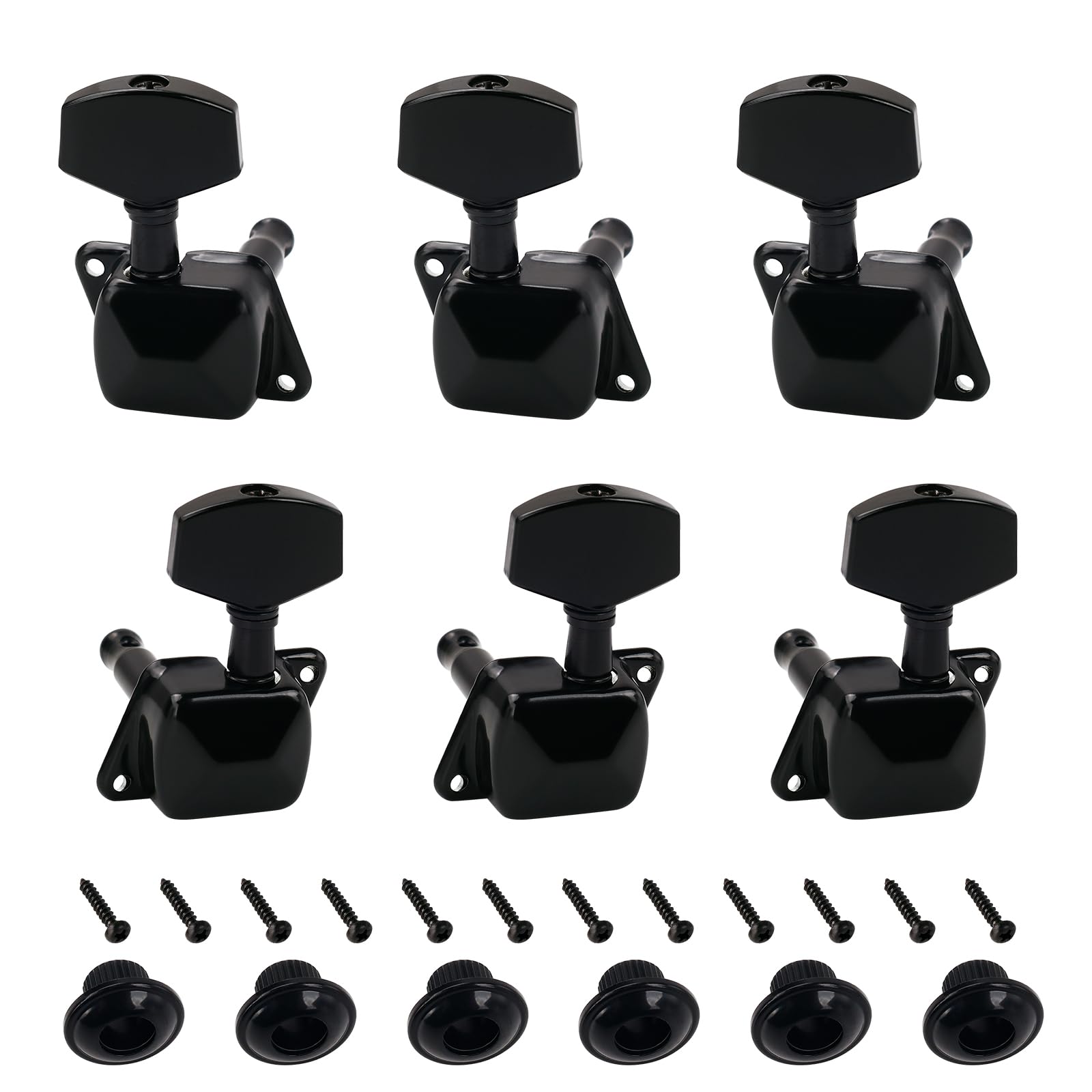 Banworks 3L3R Guitar Tuning Pegs Keys 15:1 Ratio Semi-Closed Guitar String Tuning Keys Machines with 45 Degree Fixing Tag for Les Paul LP SG Electric or Acoustic Guitar Pack of 6 JT/JXQ-13 Black