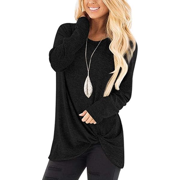 Sieanear Women's Long Sleeve T-Shirt - Twist Knot Front Tunic Top (Red, XX-Large)