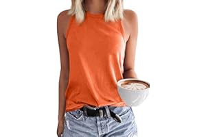 Langwyqu Womens' Crewneck Sleeveless Summer Casual Loose Fit Basic Shirts