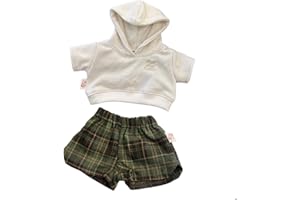 LICHADUOLE 9-12''/30cm Plush Animals Clothes Cotton Hoodie & Checkered Shorts Set for Bashful Bunny and Teddybear(NO Doll)