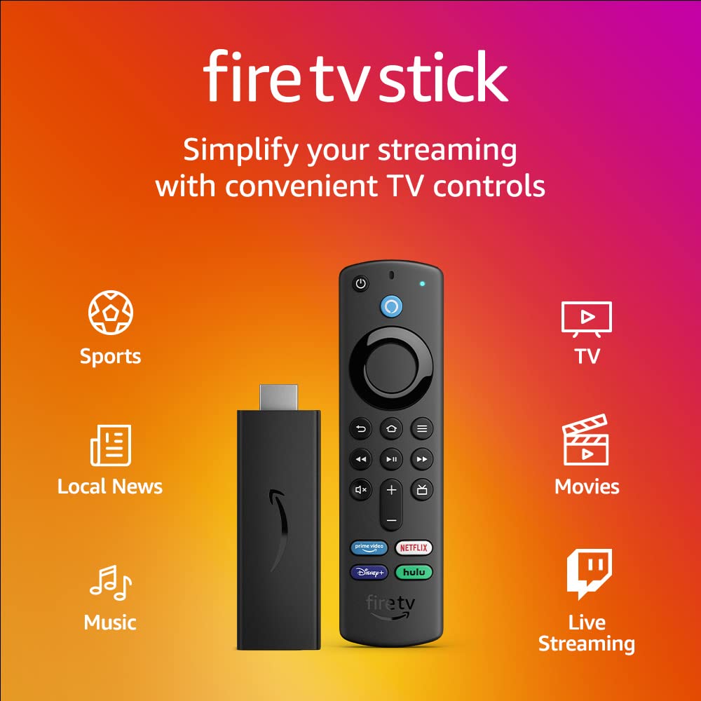 Amazon Fire TV Stick, sharp picture quality, fast streaming, free & live TV, Alexa Voice Remote with TV controls