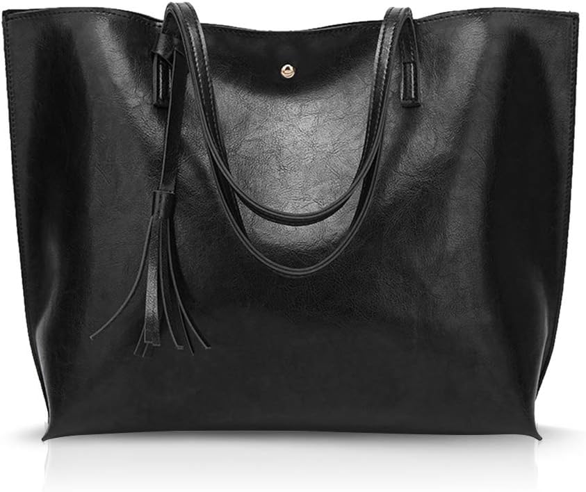 NICOLE&DORIS Women Tote bag PU leather handbag shoulder bag fashion large handbag Black