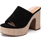 Lryweisy Women's Chunky Platform Bohemian 5.3 Inch High Heels Square Open Toe Wedge Sandals Comfortable Dressy Shoes