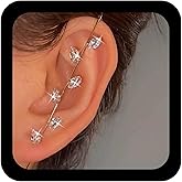 Andelaisi Boho Rhinestone Leaf Earrings Stick Ear Wrap Earring Gold Ear Ear Wrap Crawler Hook Earrings Gold Edge Pin Hook Cuff Earrings Inlaid Rhinestone Hook Earrings Jewelry for Women