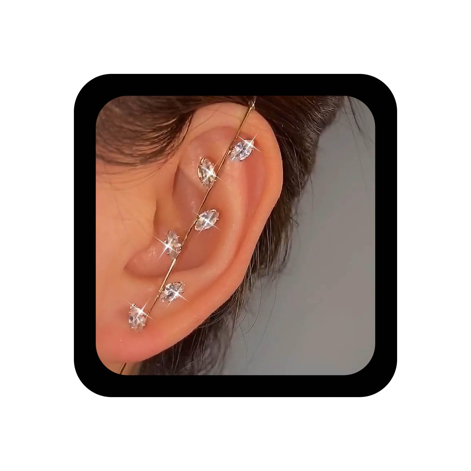 Andelaisi Boho Rhinestone Leaf Earrings Stick Ear Wrap Earring Gold Ear Ear Wrap Crawler Hook Earrings Gold Edge Pin Hook Cuff Earrings Inlaid Rhinestone Hook Earrings Jewelry for Women and Girls
