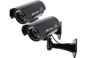 F FINDERS&CO Fake Security Camera, Dummy CCTV Surveillance System with Realistic Red Flashing Lights and Warning Sticker Indoor Outdoor (2,Black)
