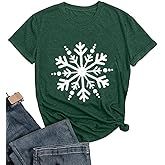 Christmas Shirts for Women Cute Snowflake Graphic Shirts Short Sleeve Funny Print Tee