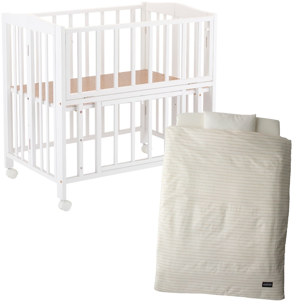 B07d7l21hh ボーダー 折り畳み式ミニベッド ホワイト とオーガニックコットンのミニ布団のセット ボーダー ベビーベッド 大人気新品
