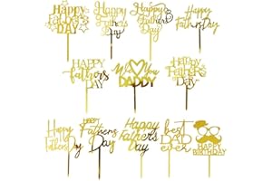Sleyberoy Acrylic 12pc Happy Father's Day Cake Topper, Glitter Happy Birthday Dad Cake Decoration, Dad Party Supplies (Acrylic)