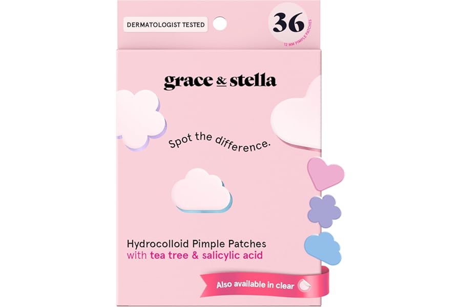 grace & stella Award Winning Pore Strip – Pimple Patches for Face – Hydrocolloid Acne Patches – Absorbs Zits, Reduces Redness – Cute Patches Dermatologist-Tested, Vegan (Multishape, 36 Count)