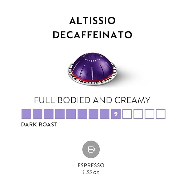 NESPRESSO CAPSULES VERTUO, ALTISSIO DECAFFEINATO, DARK ROAST ESPRESSO, 50-COUNT ESPRESSO PODS, BREWS 1.35 OZ.