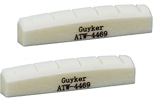 Guyker Acoustic Guitar Bone Nut - 6 String White Flat Bottom Pre-Slotted Bone Nuts Replacement Parts Accessories for Acoustic Folk Guitar 2 Piece, 44x6x9mm ATW-4469