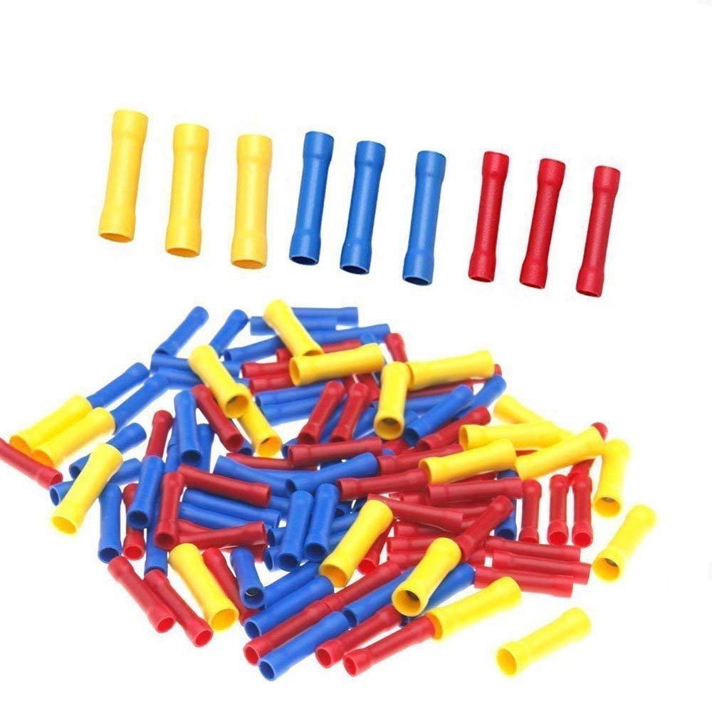 DollaTek 100pcs Assorted Insulated Straight Wire Butt Connector Electrical Crimp Terminal Connectors