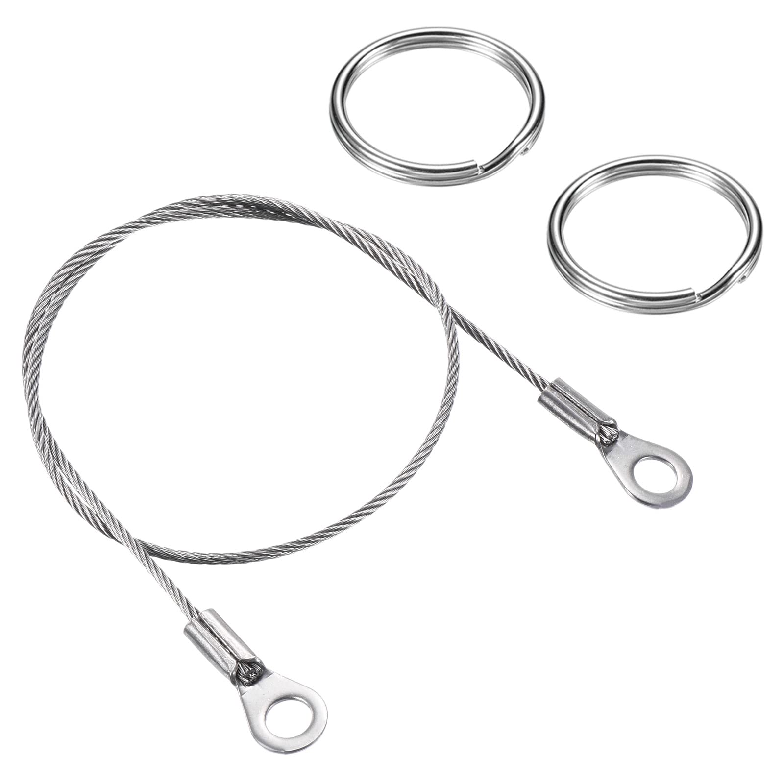 PATIKIL Stainless Steel Lanyard Cable 1.5mmx30cm, 6 Pack Eyelets Ended Security Wire Rope with 12 Pack Key Ring