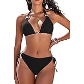 Yusongirl Women's Sexy Bikini Set, Adjustable Halter Triangle Top & Cheeky Thong Bottom