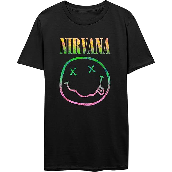 Amazon.com: Nirvana T Shirt Blue Smile Band Logo Official Mens