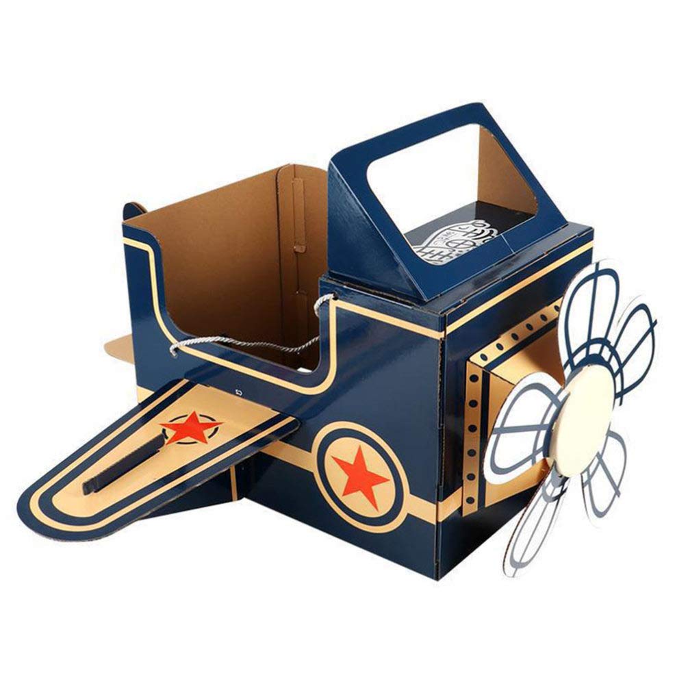 Toddmomy Kids Cardboard Airplane Toy with Rotatable Fans Toddler Pretend Play Game Costume DIY Paper Aircraft Toy Preschool Educational Toy