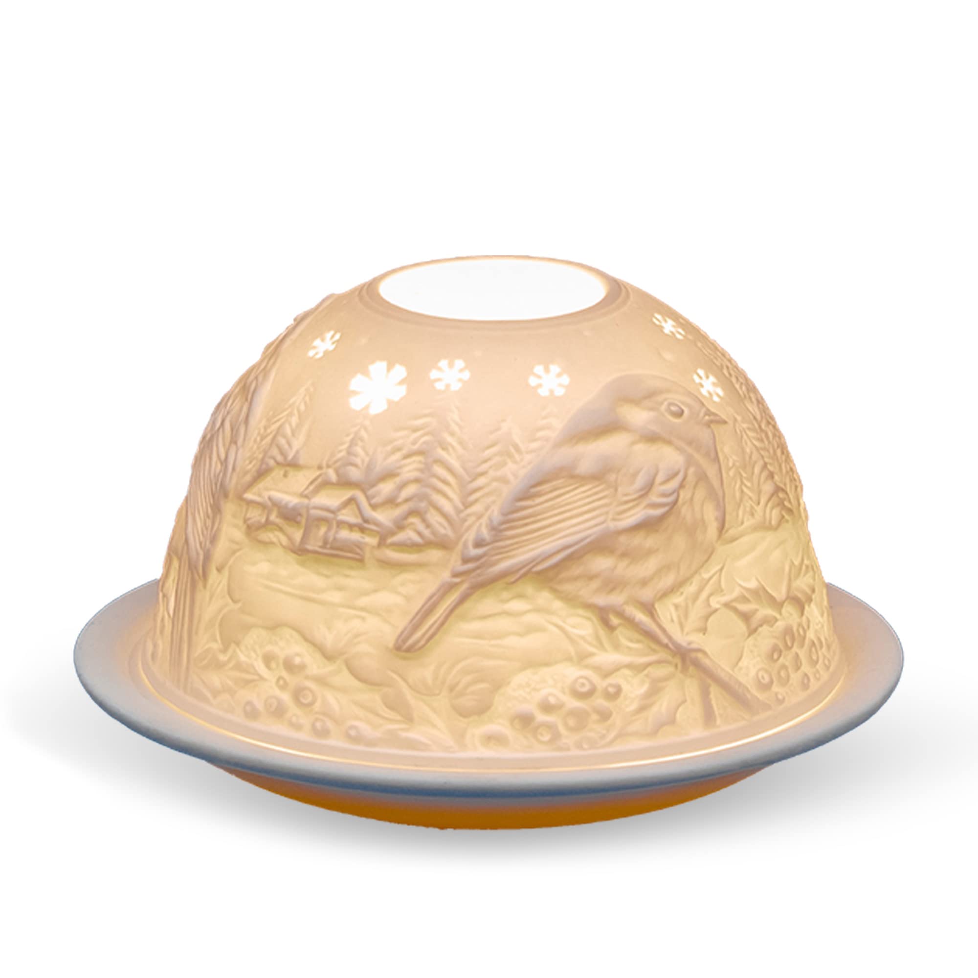 Light-Glow Tealight Candle Holder - Robin LD13010, White, Approx. H8 x Ø12cm or H3.2" x Ø4.7"